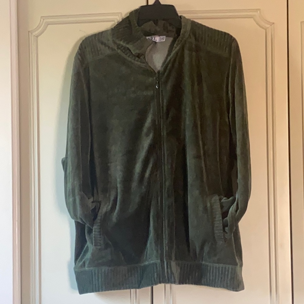 Dark green velour jacket and pants suit